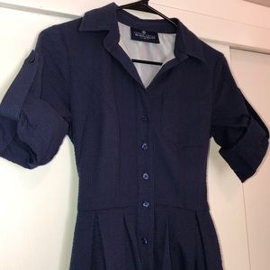 Navy blue seersucker dress